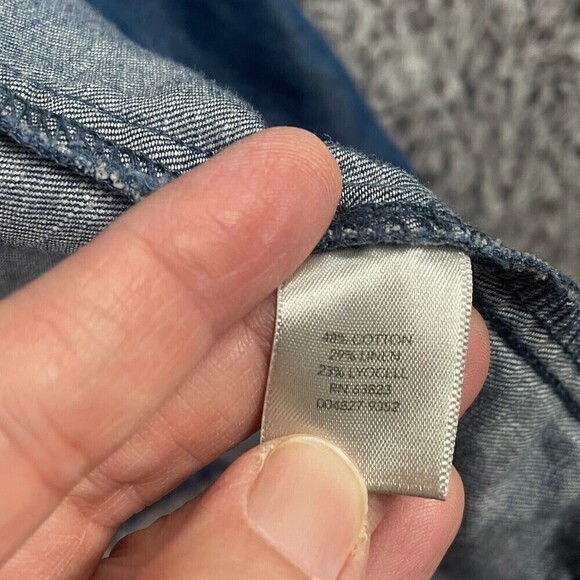 Cj Banks Plus X Chambray Chore Vest Pockets Zip Snap Blue Linen Blend Utility - Picture 6 of 9